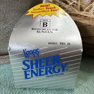 L'eggs Sheer Energy Pantyhose Size B Suntan Reinforced Toe Made USA NIP